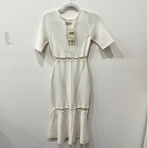 Jonathan Simkhai Short Sleeve Knit Cut Out Bodycon Midi Dress White Women's S